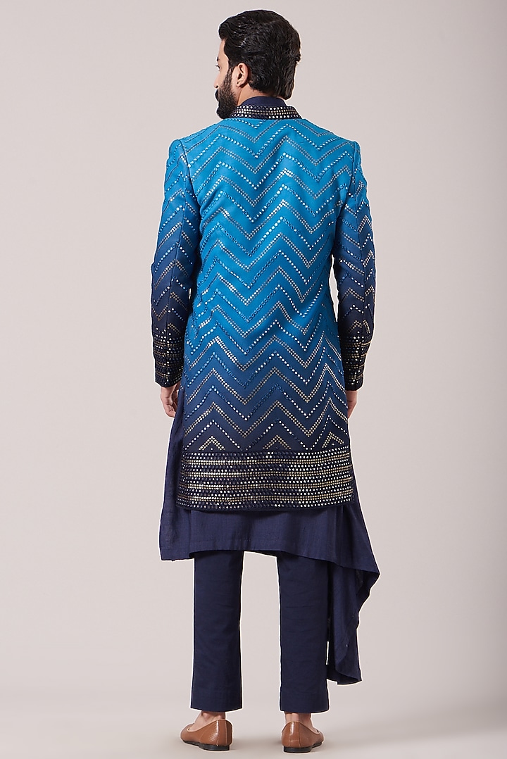 Midnight Blue Kurta Set With Jacket by Soniya G Men at Pernia's Pop Up Shop