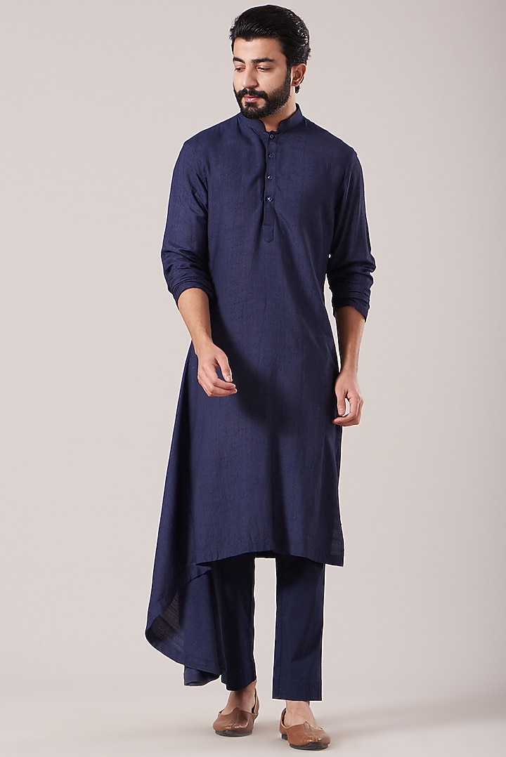 Midnight Blue Kurta Set With Jacket by Soniya G Men at Pernia's Pop Up Shop