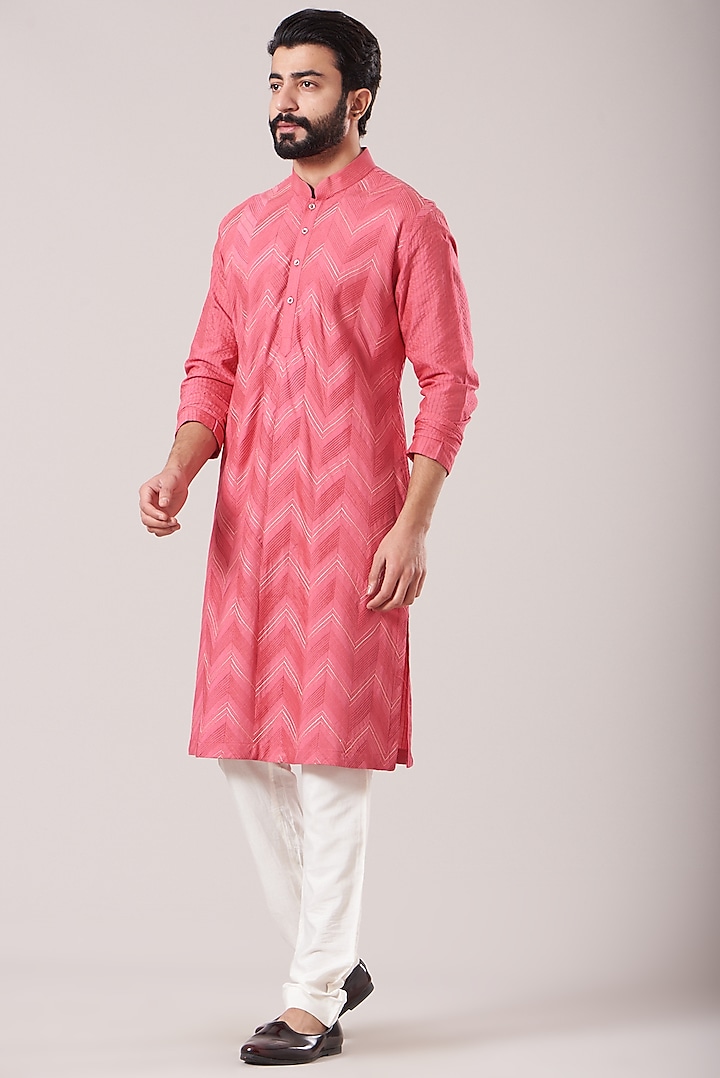 Blush Pink Pintucked Kurta Set by Soniya G Men at Pernia's Pop Up Shop