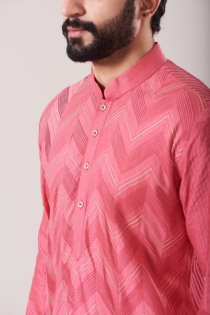 Blush Pink Pintucked Kurta Set by Soniya G Men at Pernia's Pop Up Shop