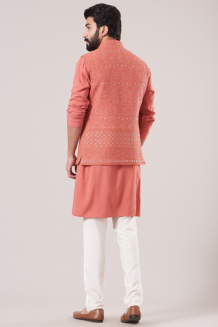 Pink Lucknowi Jacket With Kurta Set by Soniya G Men at Pernia's Pop Up Shop