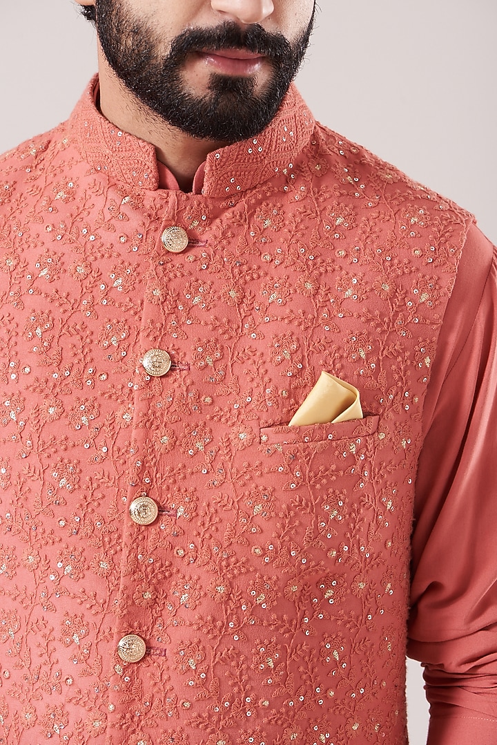 Pink Lucknowi Jacket With Kurta Set by Soniya G Men at Pernia's Pop Up Shop