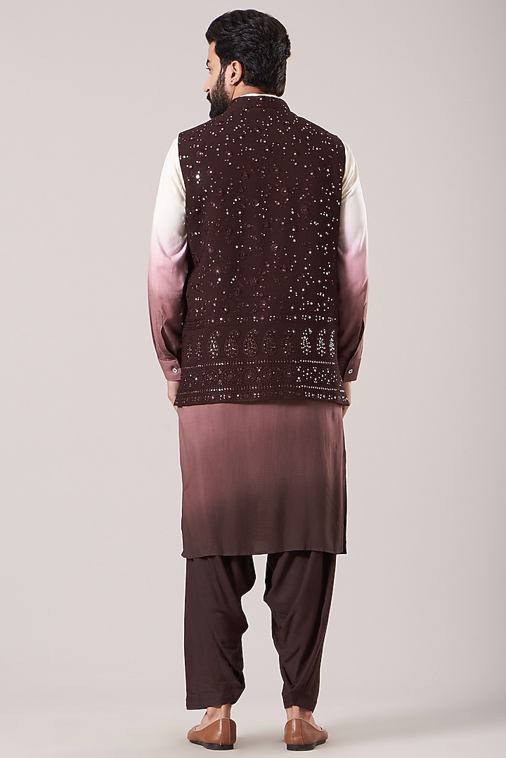 Wine Lucknowi Bundi Jacket Set by Soniya G Men at Pernia's Pop Up Shop