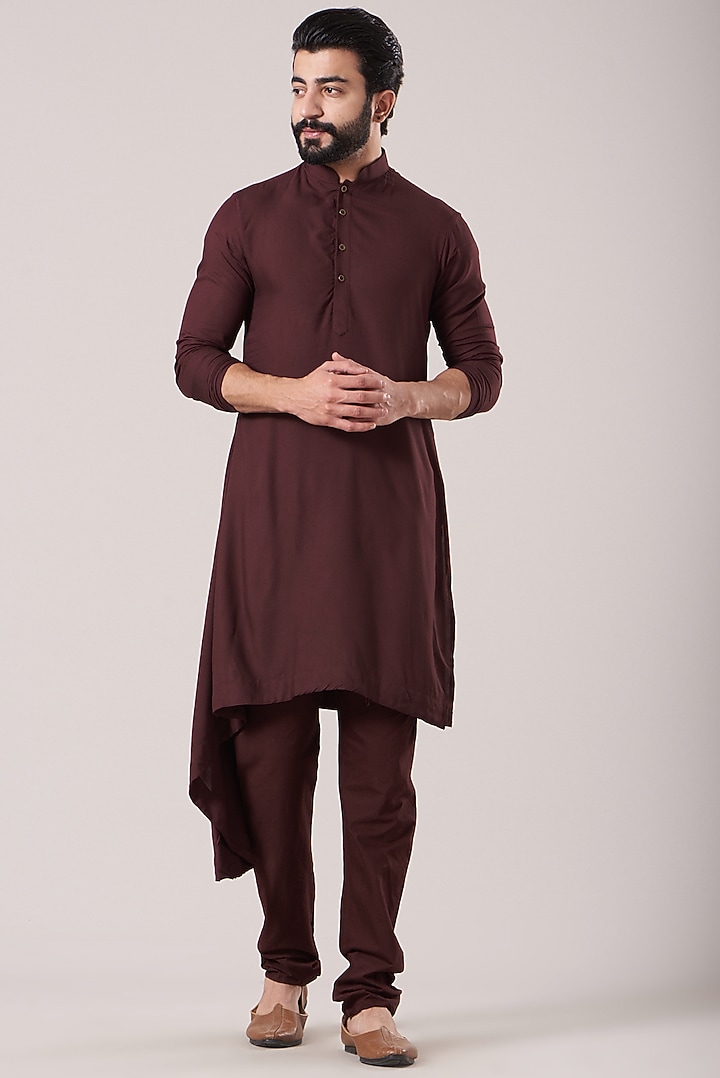 Rust Brown Ombre Raw Silk Zardosi Embroidered Indo-Western Set by Soniya G Men at Pernia's Pop Up Shop