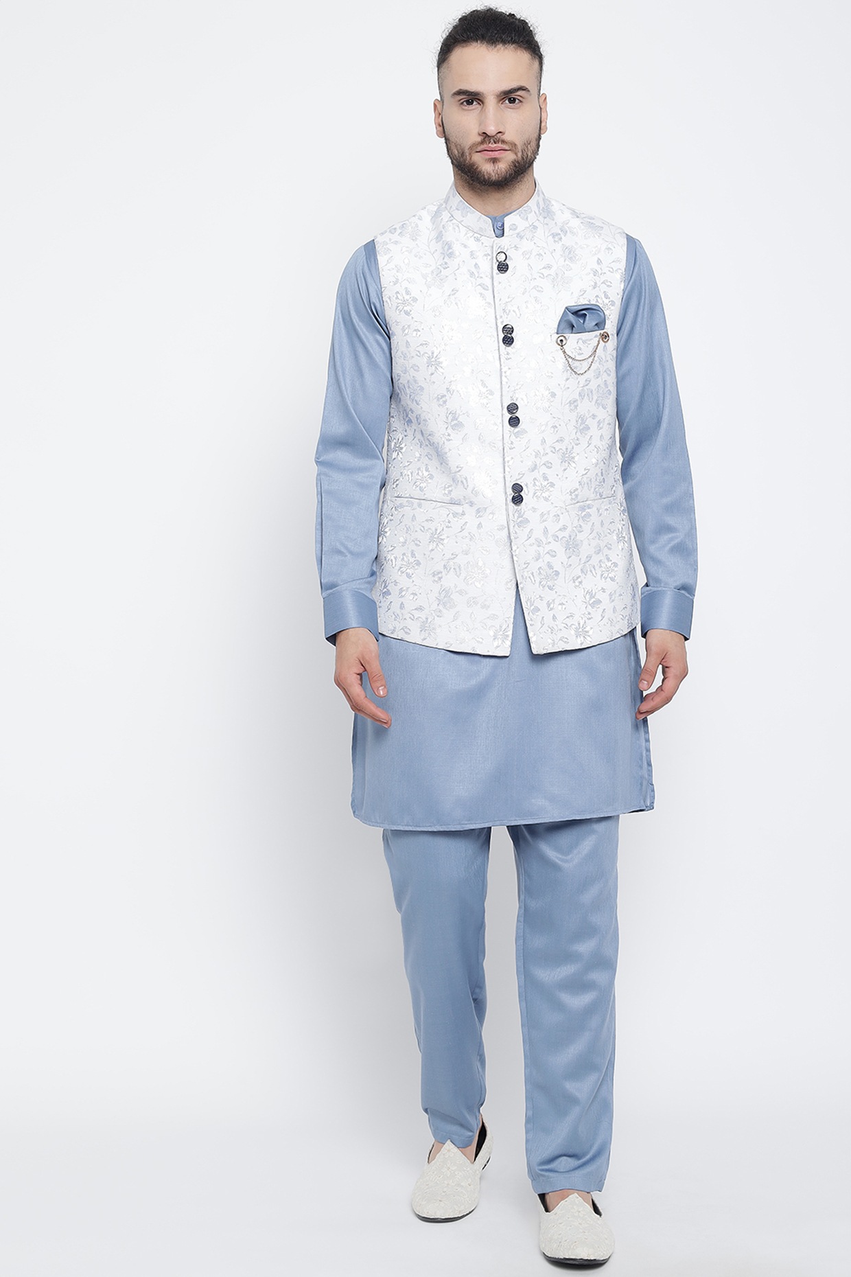 Buy Tropical Blue Kurta Jacket Set Online in the USA @Manyavar - Kurta  Jacket Set for Men