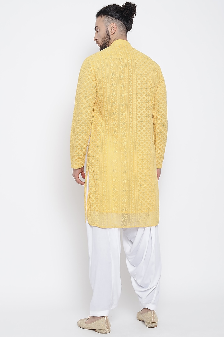 Yellow Lucknowi Kurta Set by Soniya G Men at Pernia's Pop Up Shop