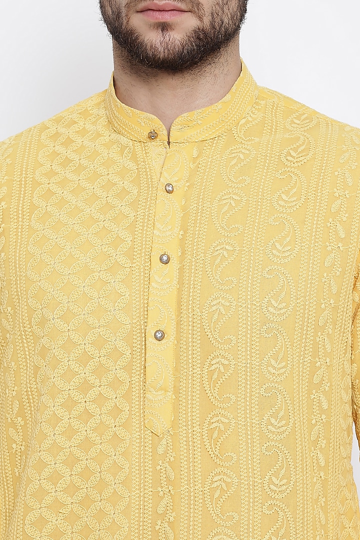Yellow Lucknowi Kurta Set by Soniya G Men at Pernia's Pop Up Shop