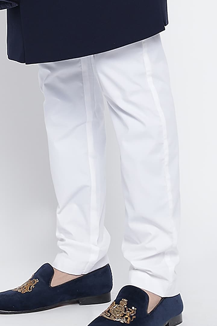 Navy Blue Wedding Indowestern Jacket Set With Shawl by Soniya G Men at Pernia's Pop Up Shop