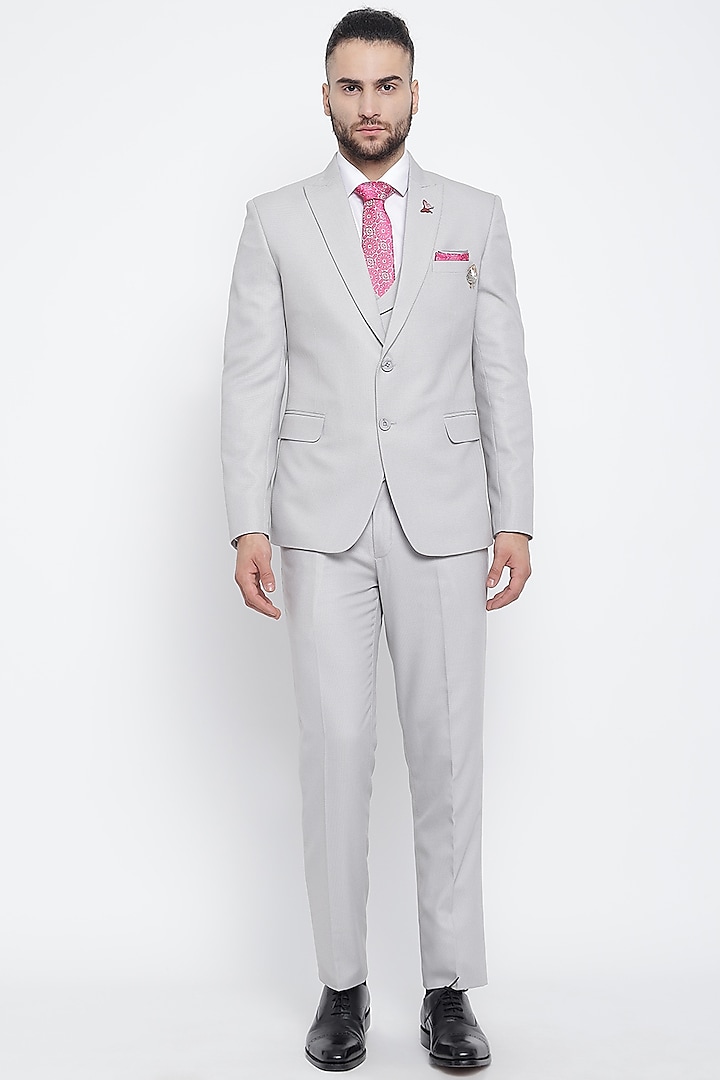 Melange Grey Suit Set With Tie by Soniya G Men