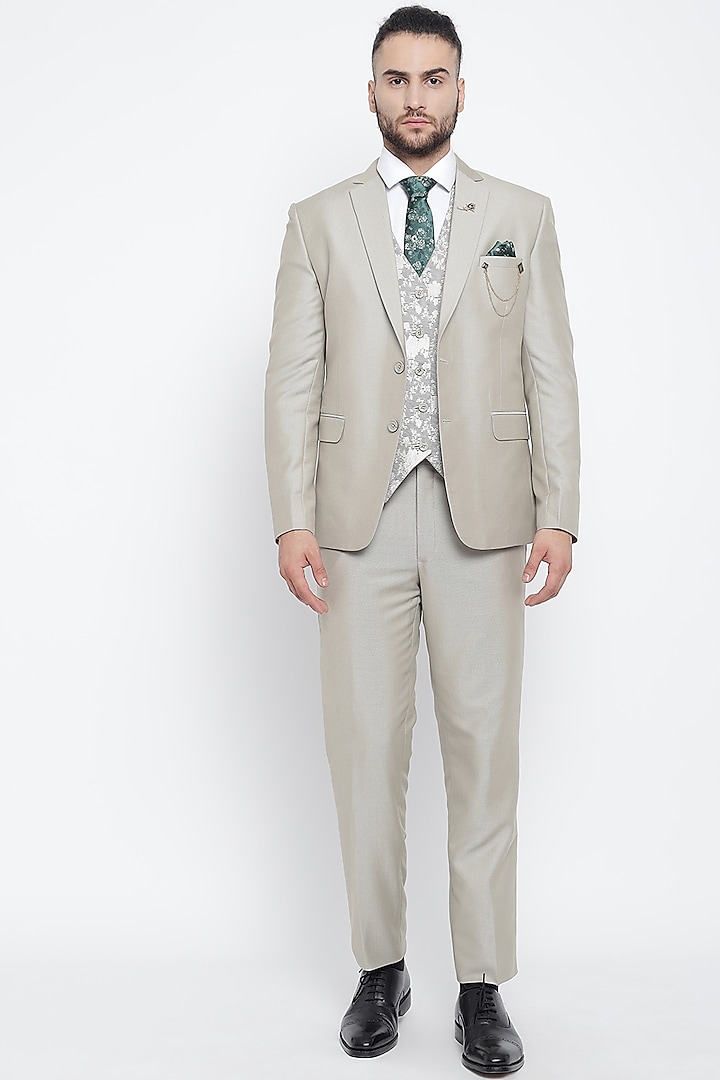 Royal Beige Suit Set With Tie by Soniya G Men