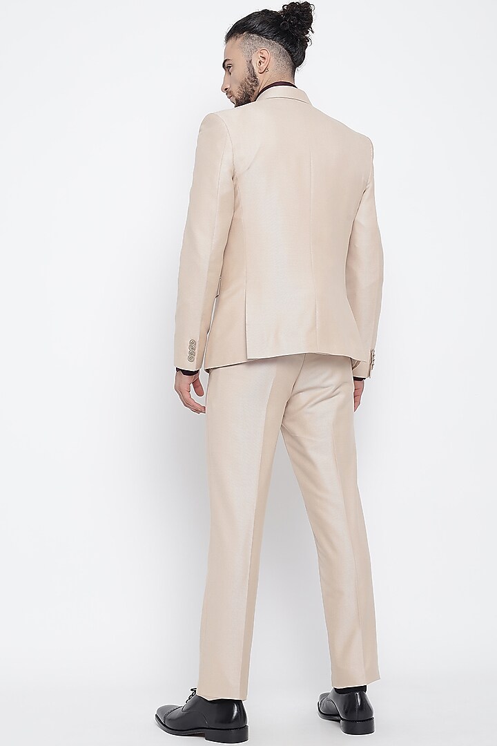 Beige Woolen Blend Suit Set With Tie by Soniya G Men at Pernia's Pop Up Shop