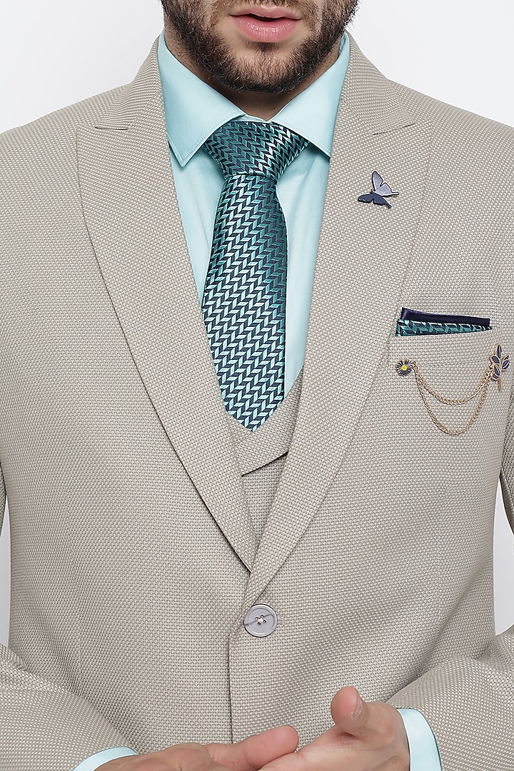 Royal Beige Woolen Suit Set With Tie by Soniya G Men at Pernia's Pop Up Shop