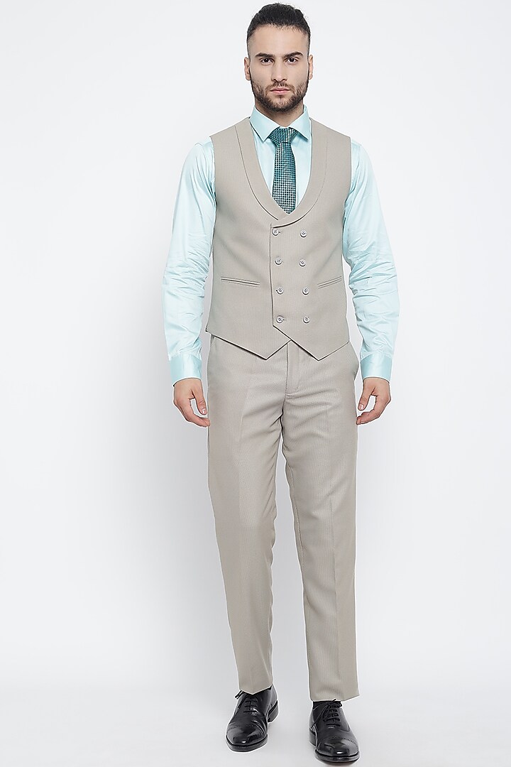 Royal Beige Woolen Suit Set With Tie by Soniya G Men at Pernia's Pop Up Shop