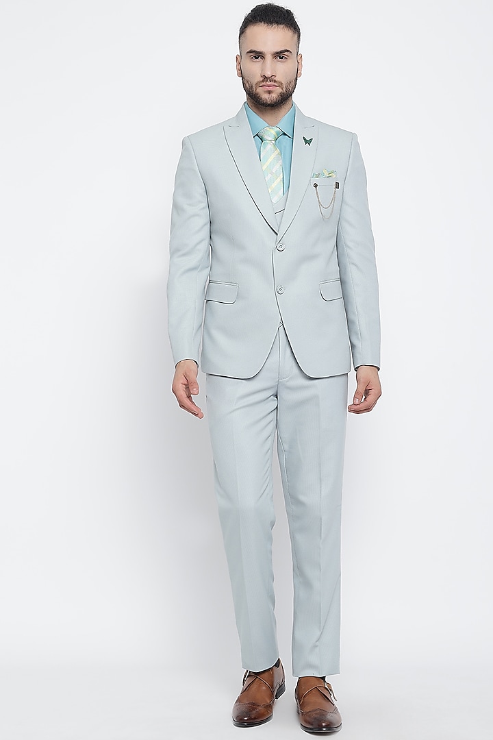 Iceberg Grey Woolen Blend Suit Set With Tie by Soniya G Men