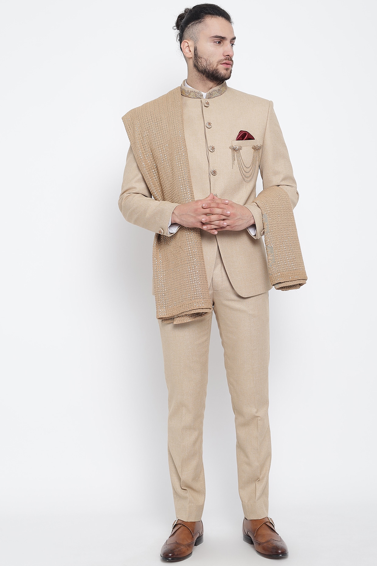 Moon Mist Beige Stretchable Cross Placket Bandhgala Premium Cotton traveler  Blazer | Cotton blazer, Blazers for men, Blazer