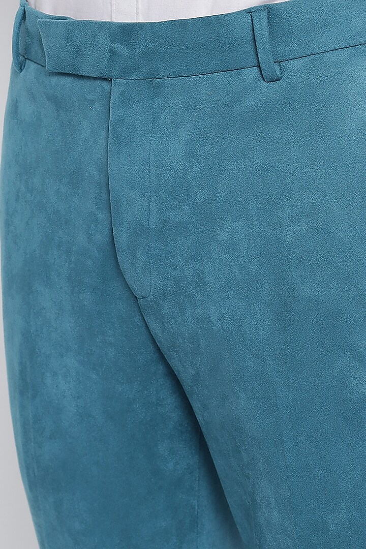 Ferozi Blue Suede Wedding Bandhgala Set by Soniya G Men at Pernia's Pop Up Shop