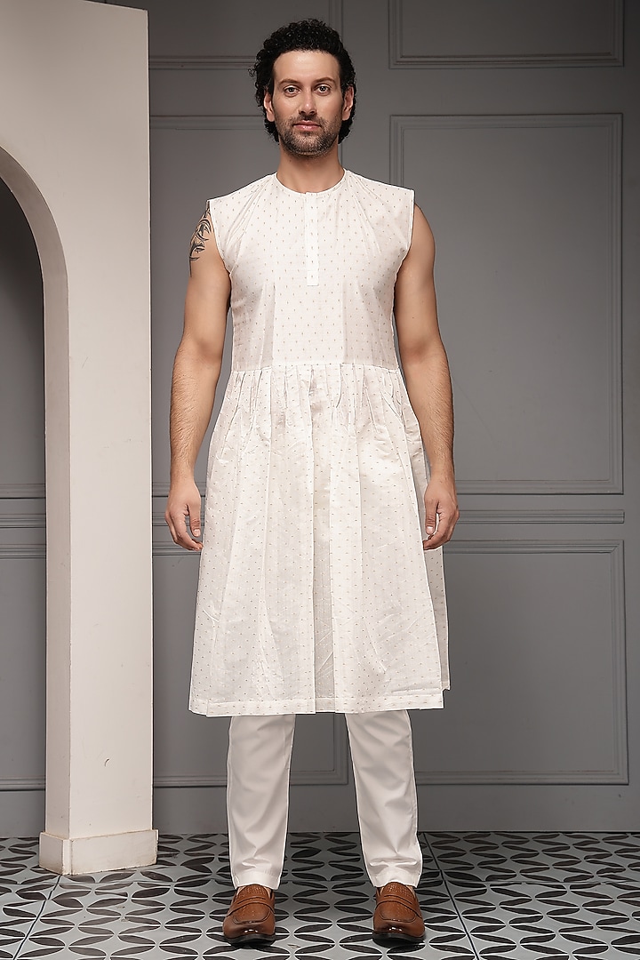 Soft Peach Silk Blend Thread Embroidered Groom Sherwani Set by Soniya G Men at Pernia's Pop Up Shop