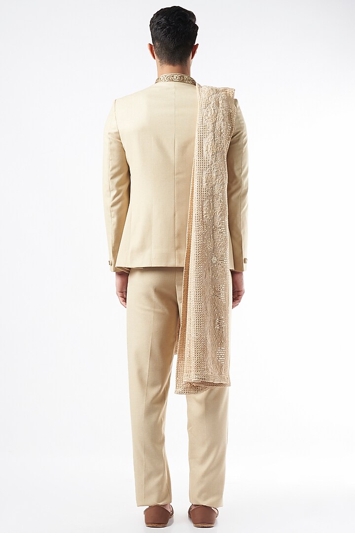 Beige Embroidered Jodhpuri Set by Soniya G Men at Pernia's Pop Up Shop