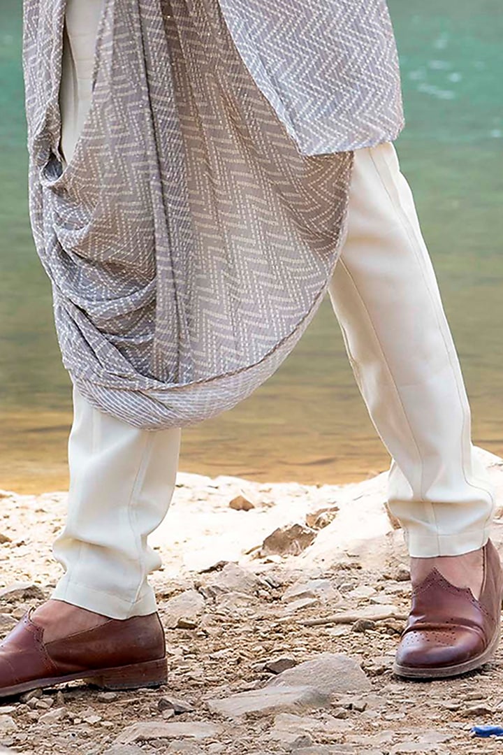 Lava Grey Draped Kurta Set With Jacket by Soniya G Men at Pernia's Pop Up Shop