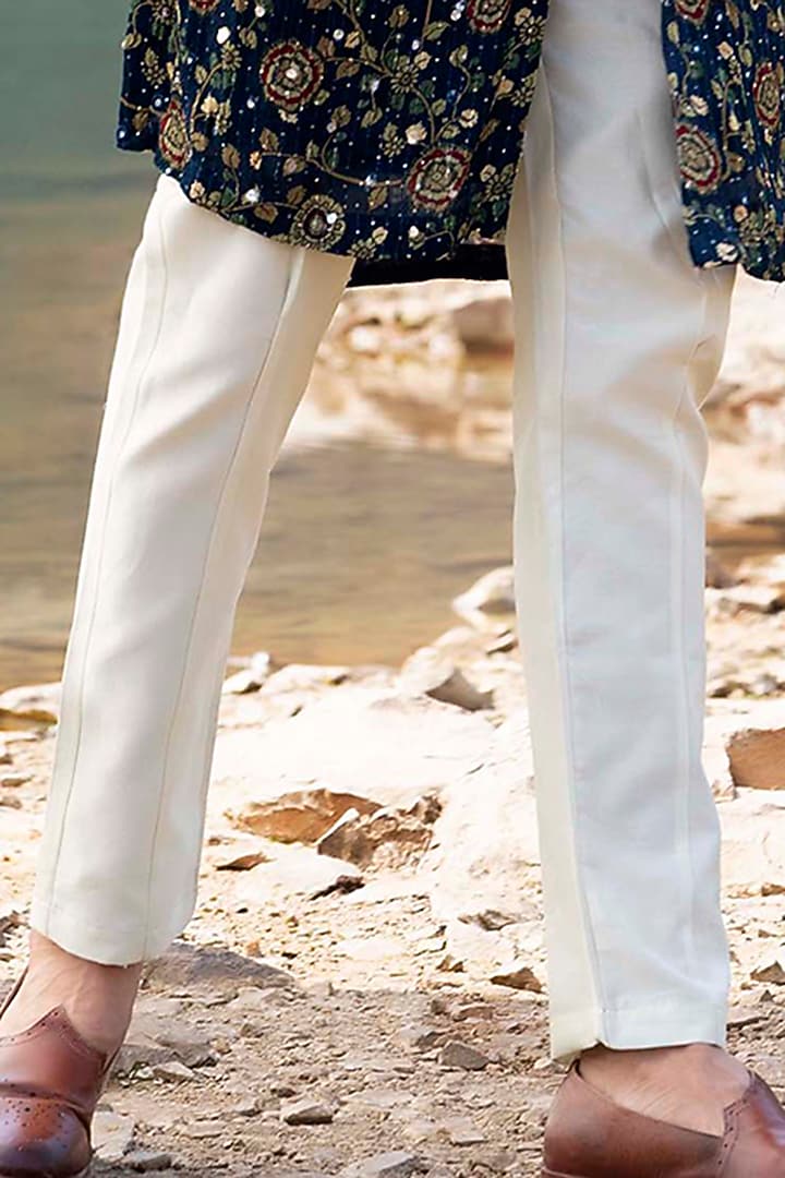 Navy Blue Kurta Set With Embroidered Jacket by Soniya G Men at Pernia's Pop Up Shop
