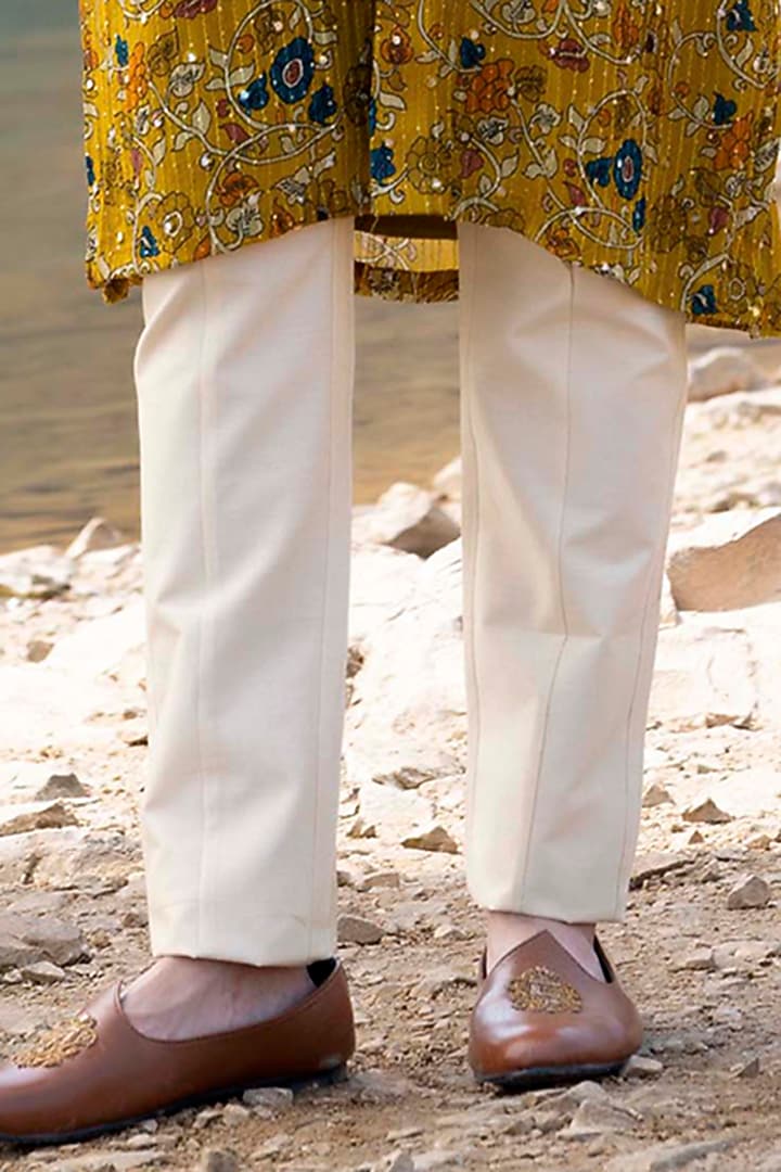 Mustard Kurta Set With Embroidered Jacket by Soniya G Men at Pernia's Pop Up Shop