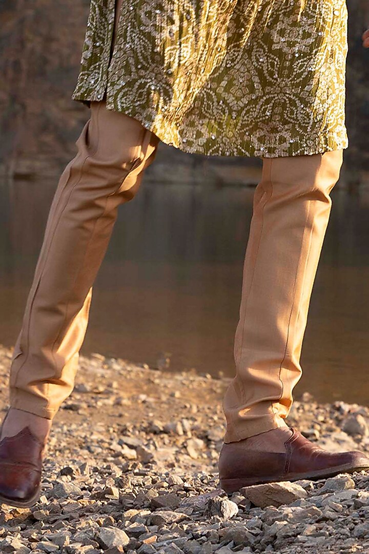 Olive Green Wedding Indowestern set by Soniya G Men at Pernia's Pop Up Shop