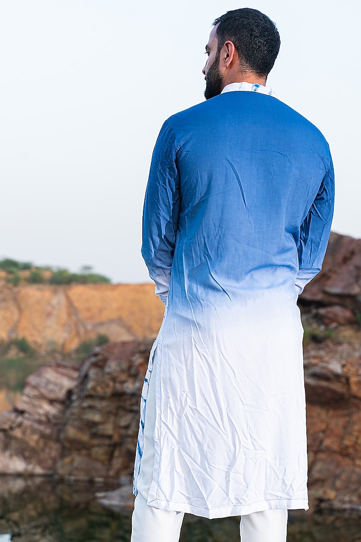 Blue Silk Tie-Dye Kurta Set by Soniya G Men at Pernia's Pop Up Shop