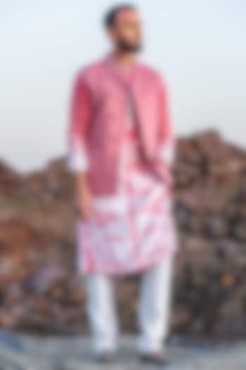 Baby Pink Tie-Dye Kurta Set With Jacket by Soniya G Men at Pernia's Pop Up Shop