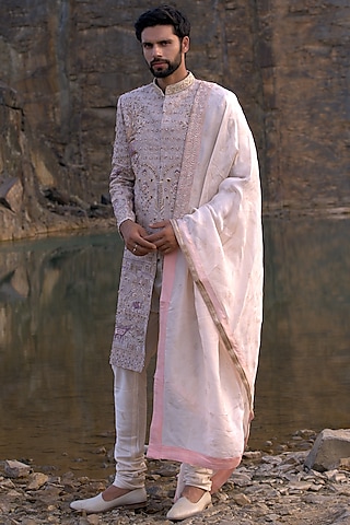 Blush Pink Embroidered Sherwani Set by Soniya G Men