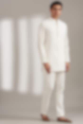 Ivory Handloom Silk Kurta Set by Soniya G Men at Pernia's Pop Up Shop