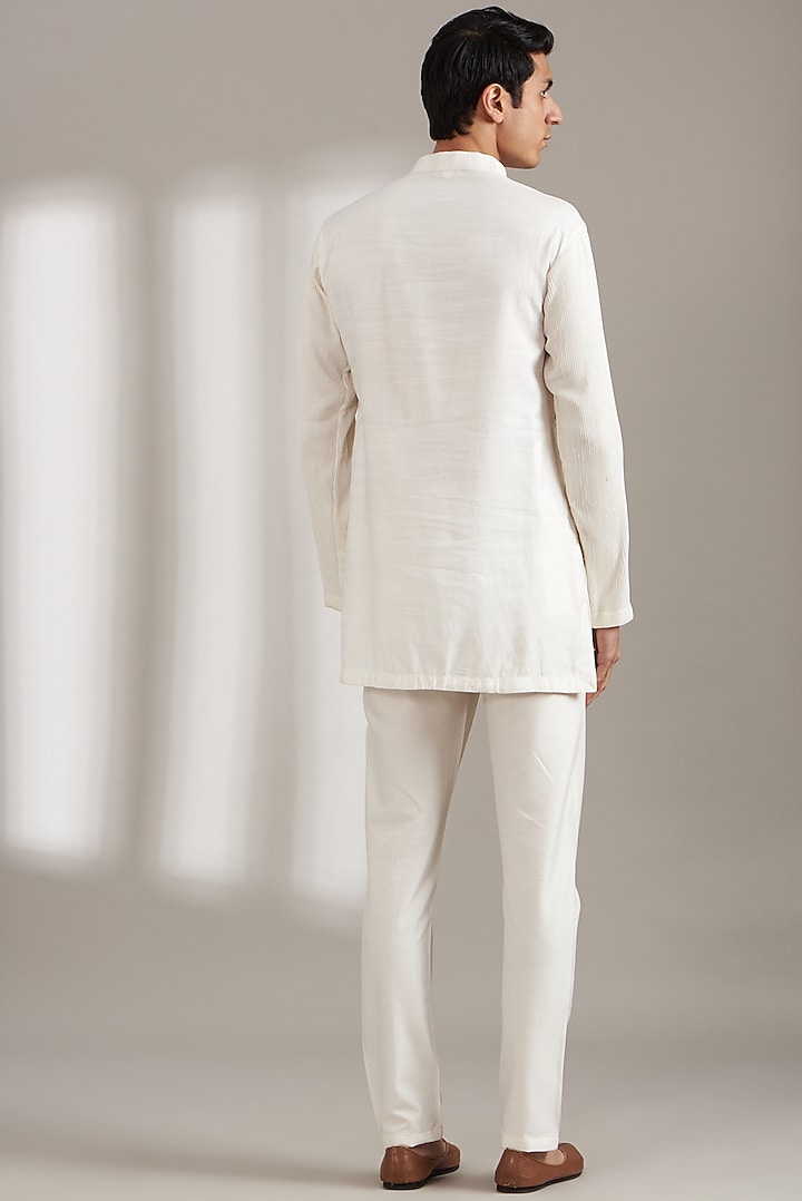 Ivory Handloom Silk Kurta Set by Soniya G Men at Pernia's Pop Up Shop