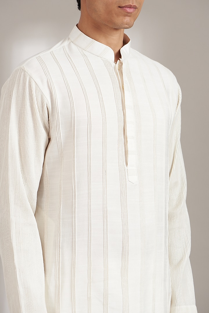 Ivory Handloom Silk Kurta Set by Soniya G Men at Pernia's Pop Up Shop