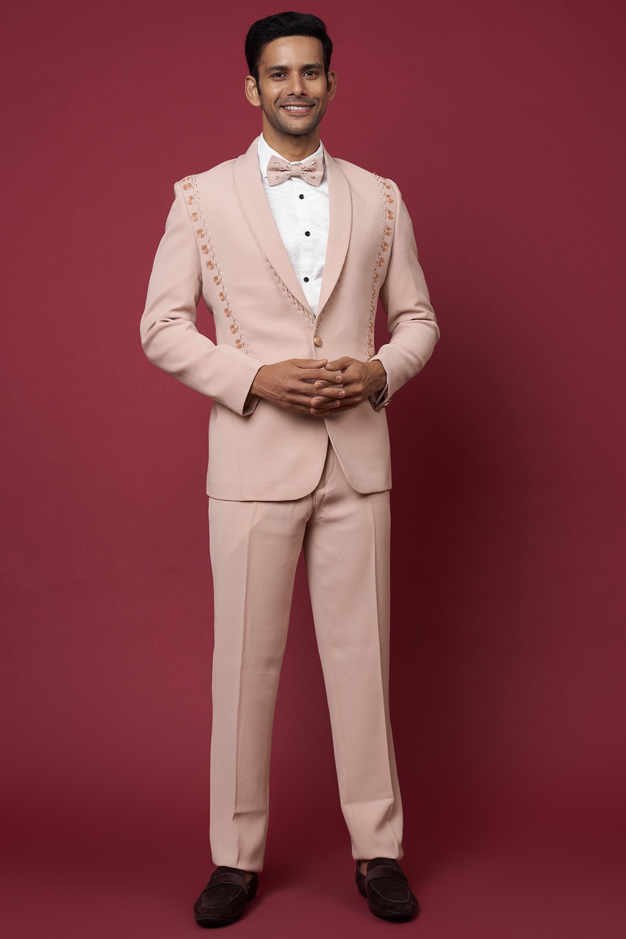 Buy Pink Tuxedo Jacket for men Online from Indian Designers 2024