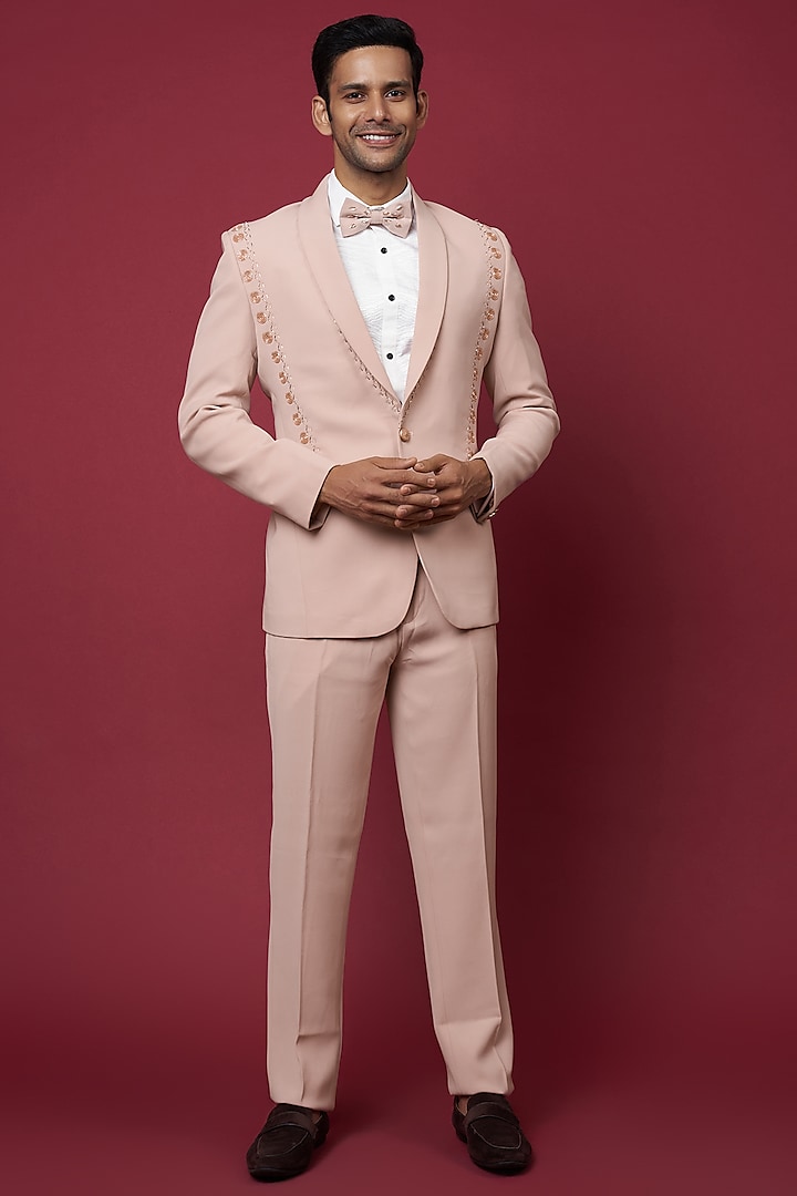 Blush Pink Italian Crepe Embellished Tuxedo Set by Soniya G Men