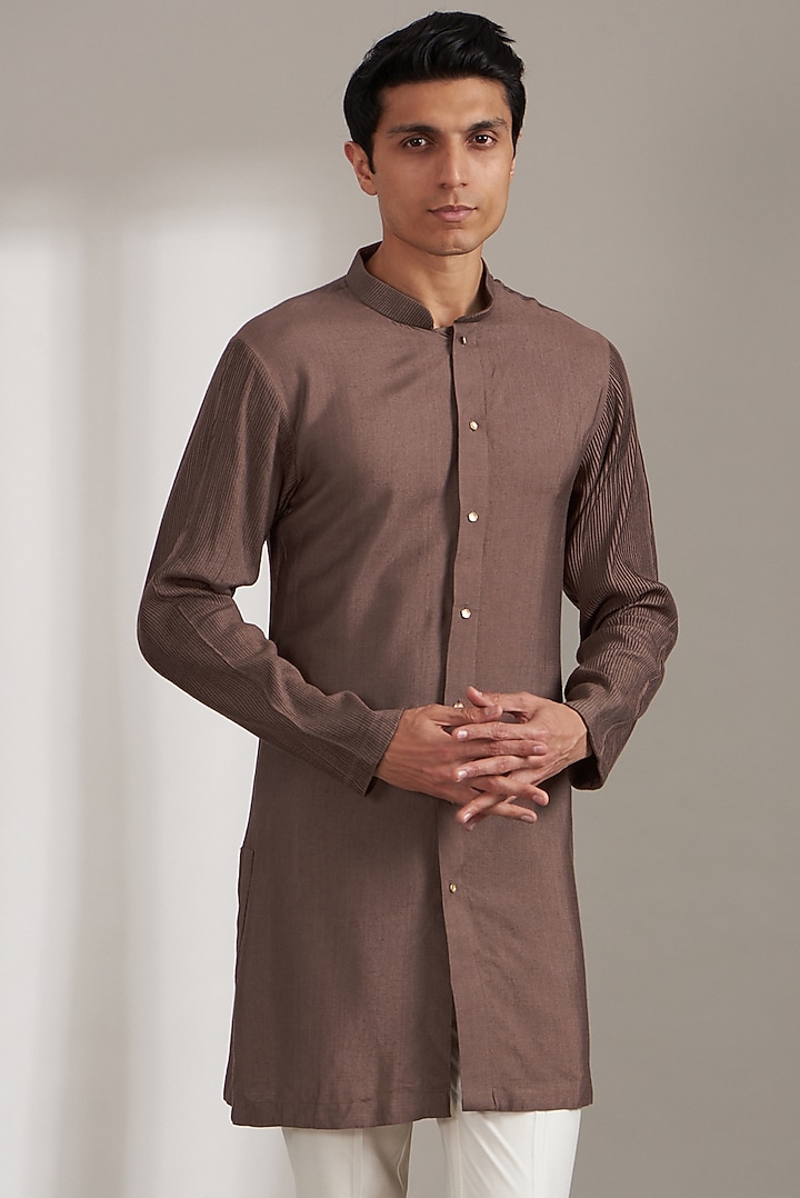 Coffee Brown Handmade Cotton Kurta Set by Soniya G Men at Pernia's Pop Up Shop