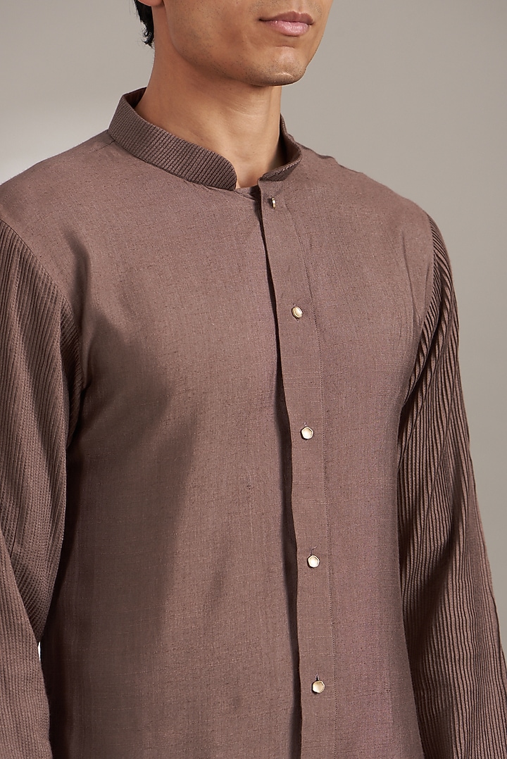 Coffee Brown Handmade Cotton Kurta Set by Soniya G Men at Pernia's Pop Up Shop