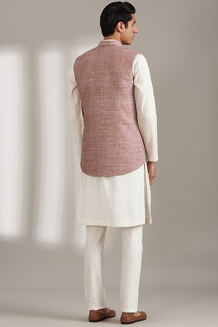 Taupe Pink Handloom Silk Bundi Jacket Set by Soniya G Men at Pernia's Pop Up Shop