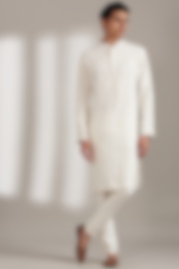 Ivory Handloom Silk Kurta Set by Soniya G Men at Pernia's Pop Up Shop