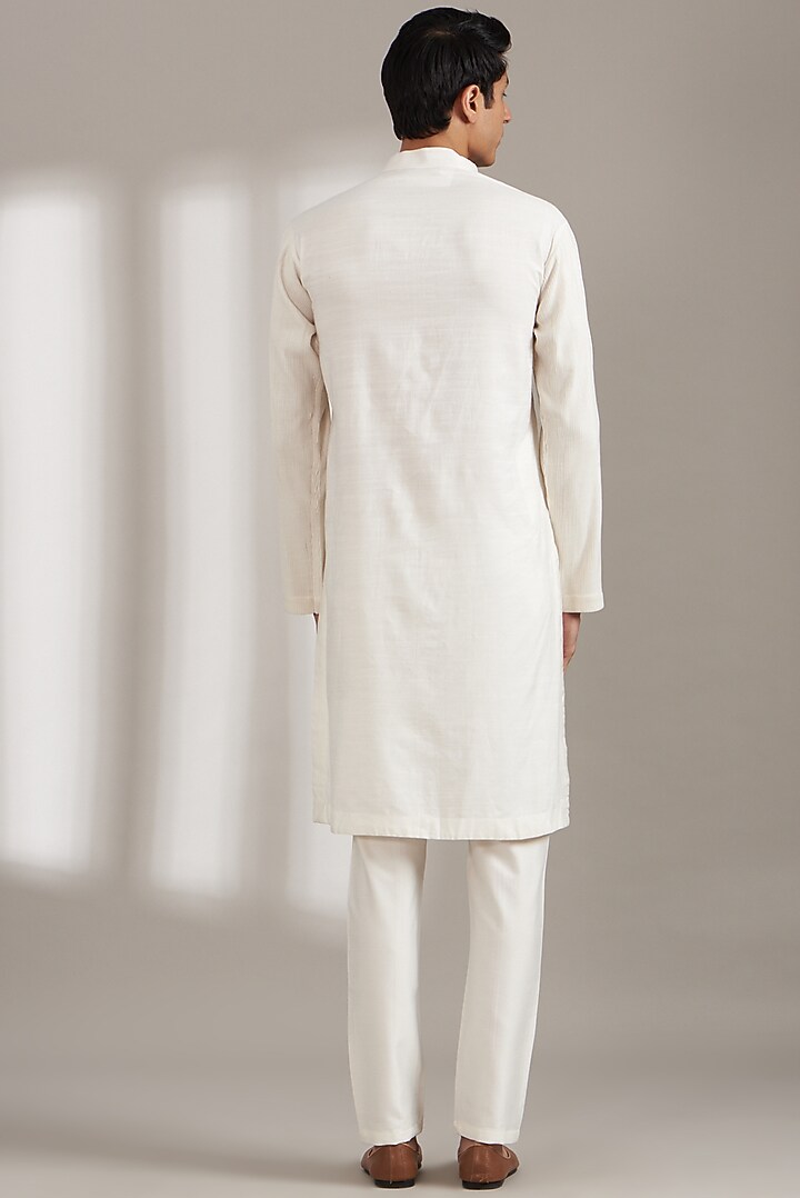 Ivory Handloom Silk Kurta Set by Soniya G Men at Pernia's Pop Up Shop