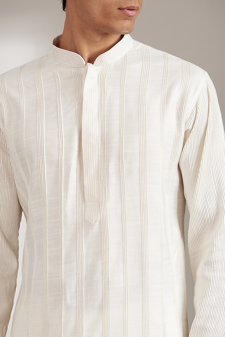 Ivory Handloom Silk Kurta Set by Soniya G Men at Pernia's Pop Up Shop