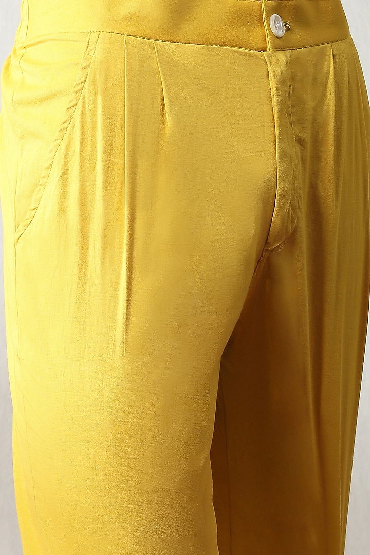 Yellow Silk Hand Embroidered Wedding Indowestern Set by Soniya G Men at Pernia's Pop Up Shop