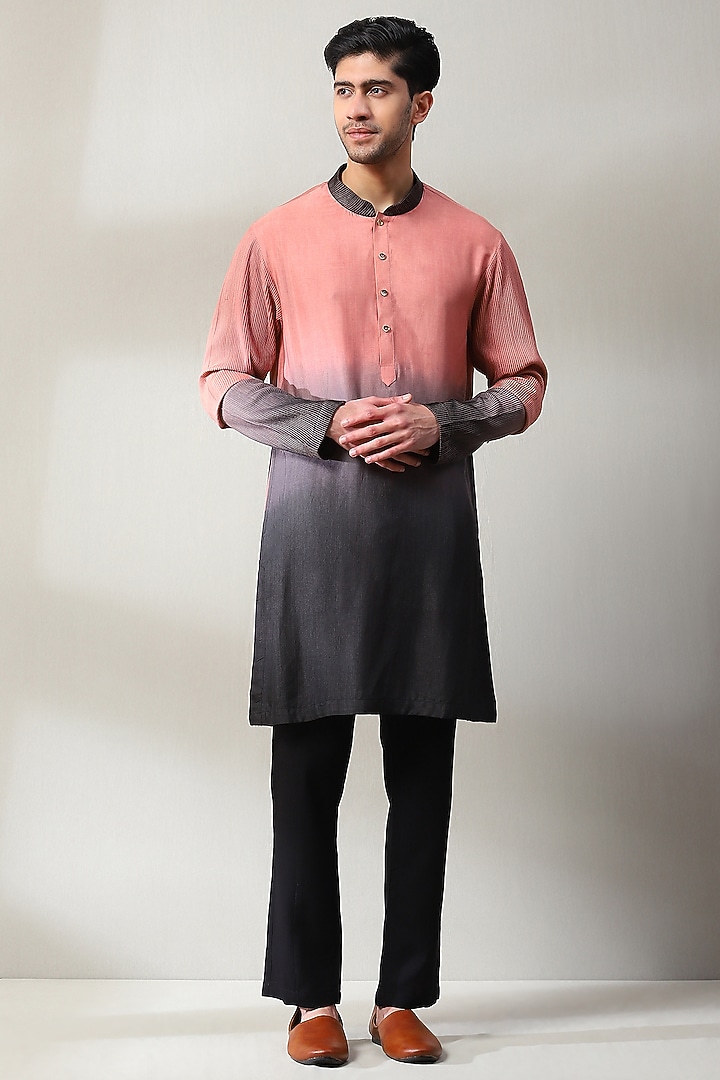 Black & Multi-Colored Silk Foil Printed Wedding Indowestern Set by Soniya G Men at Pernia's Pop Up Shop