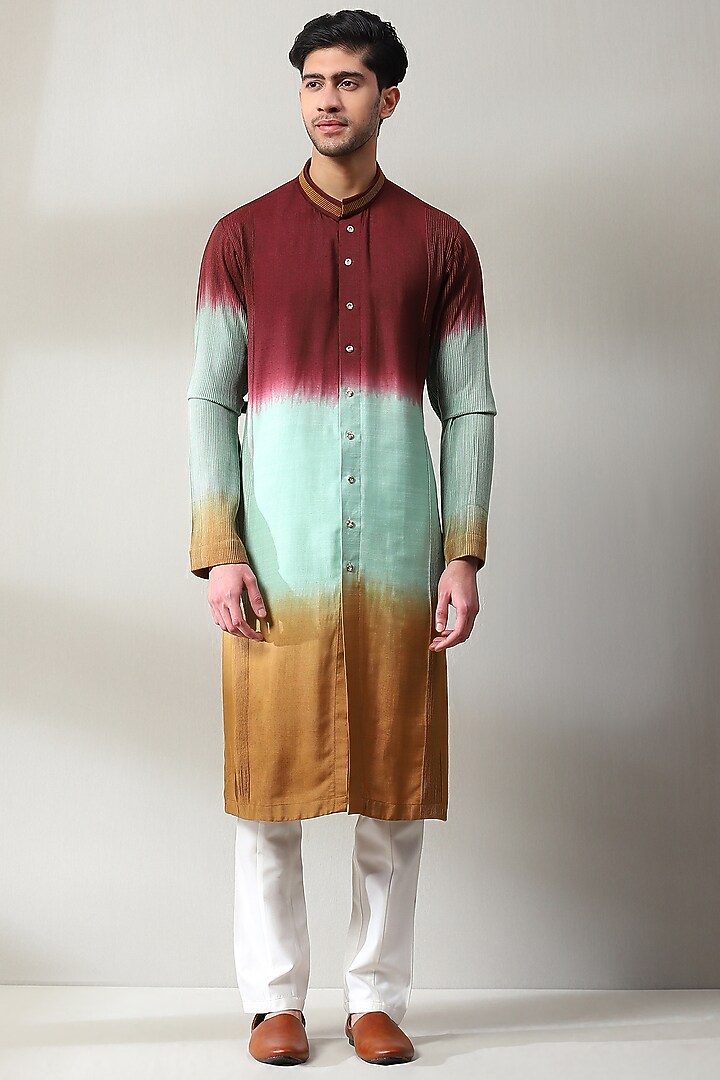 Multi-Colored Silk Foil Printed Wedding Indowestern Set by Soniya G Men at Pernia's Pop Up Shop