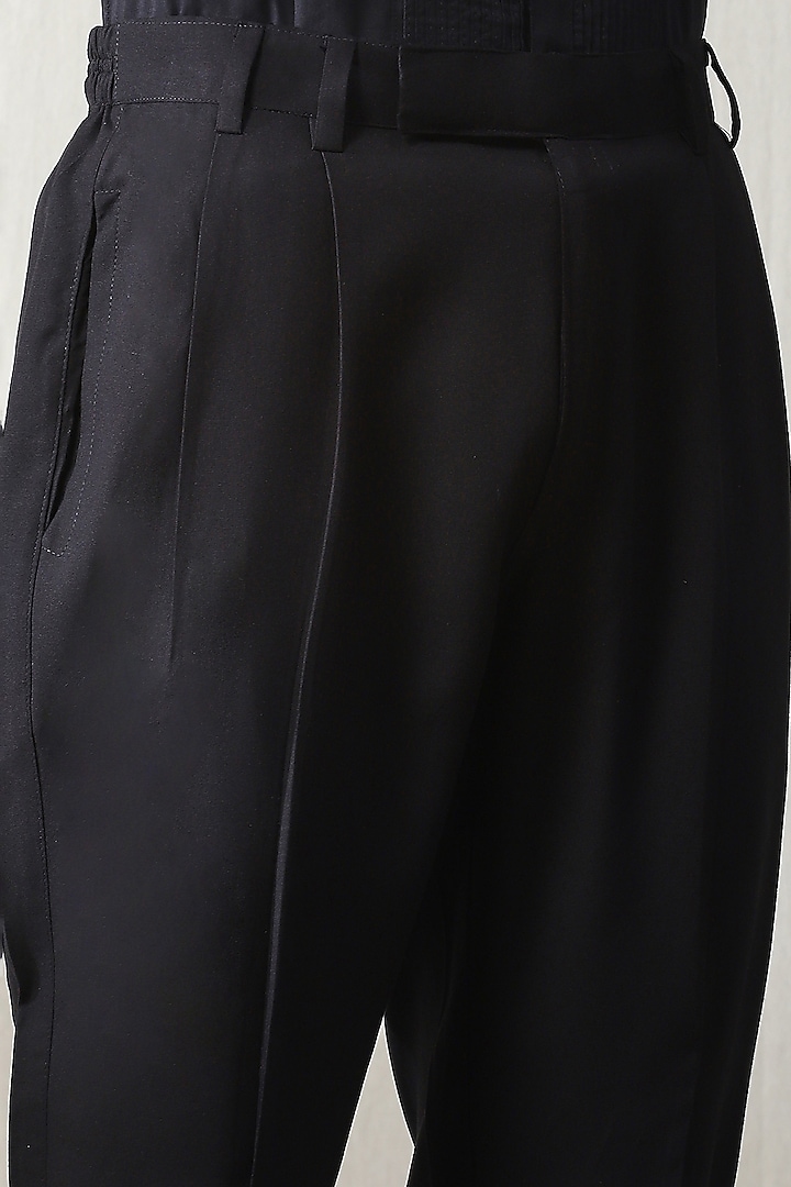 Black Dublin Fabric Hand Embroidered Tuxedo Set by Soniya G Men at Pernia's Pop Up Shop