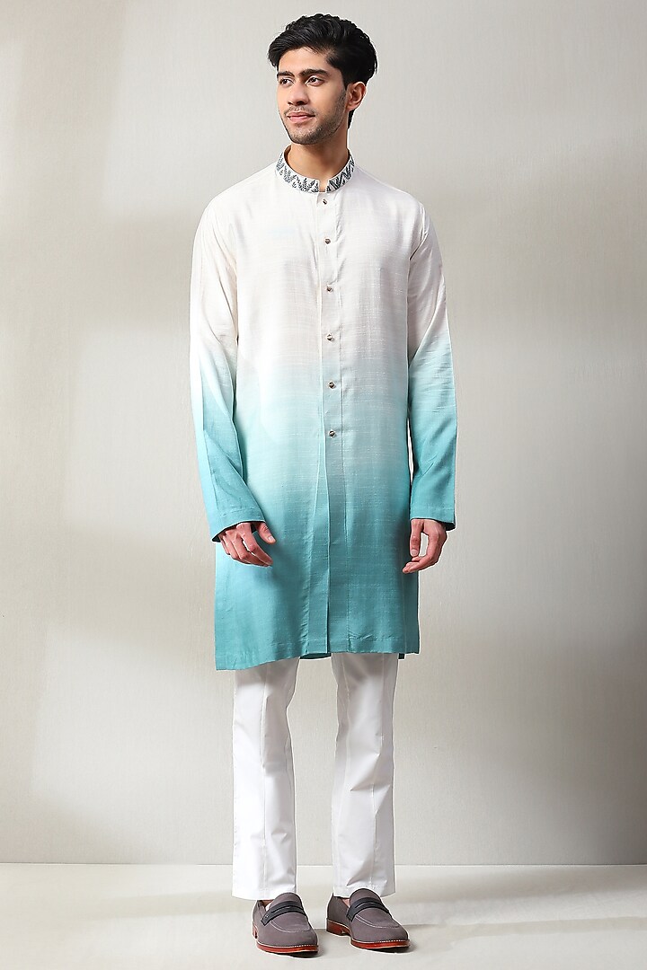 Light Blue Handloom Embroidered Nehru Jacket Set by Soniya G Men at Pernia's Pop Up Shop