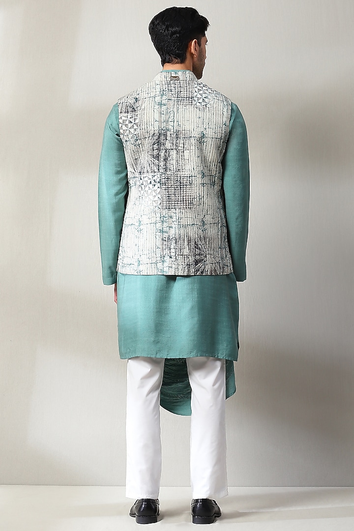Multi-Colored Handloom Embroidered Nehru Jacket Set by Soniya G Men at Pernia's Pop Up Shop
