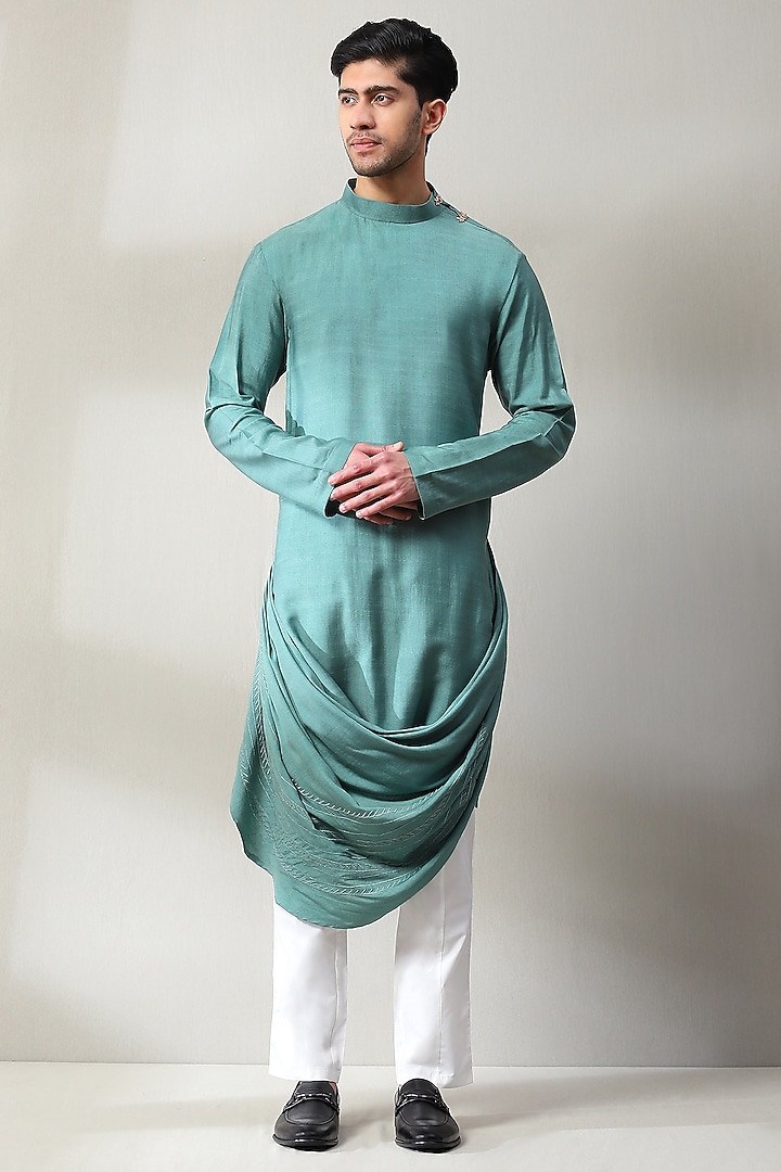 Multi-Colored Handloom Embroidered Nehru Jacket Set by Soniya G Men at Pernia's Pop Up Shop