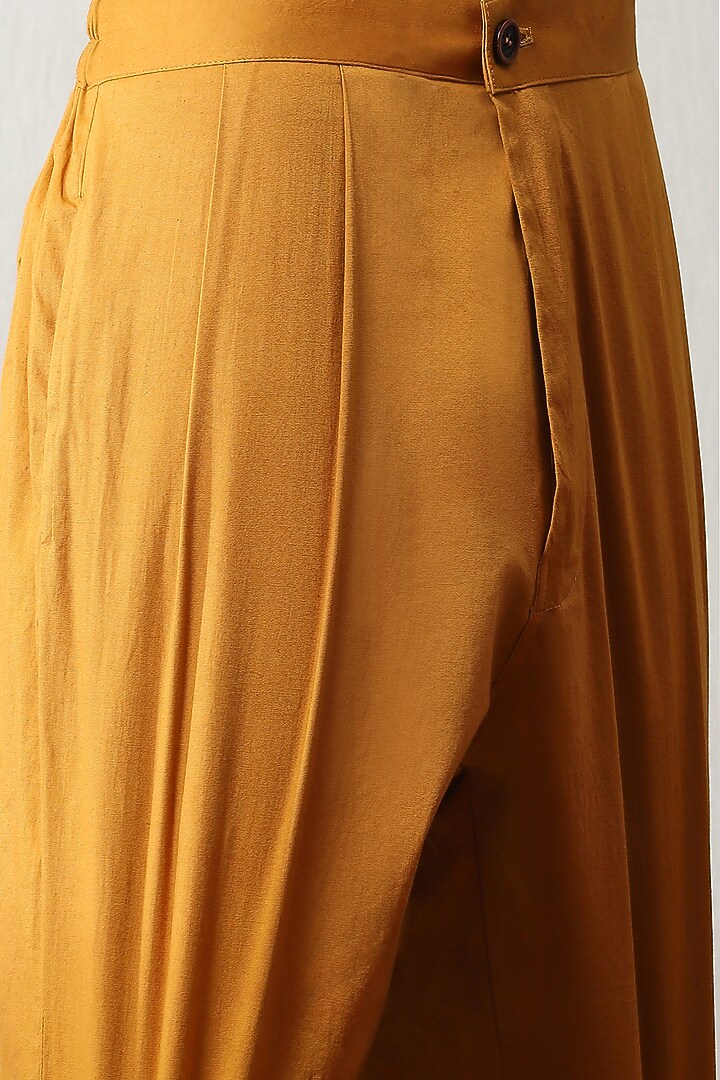 Beige & Mustard Handloom Aari Tilla Embroidered Wedding Indowestern Set by Soniya G Men at Pernia's Pop Up Shop