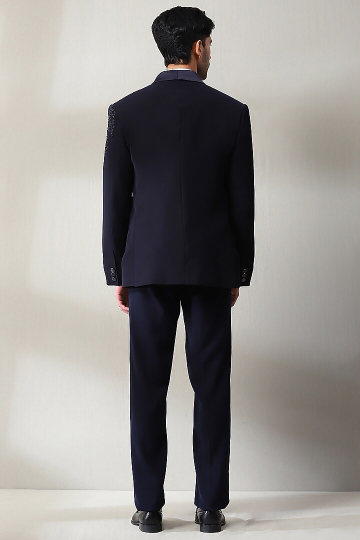 Blue Italian Fabric Handwork Tuxedo Set by Soniya G Men at Pernia's Pop Up Shop