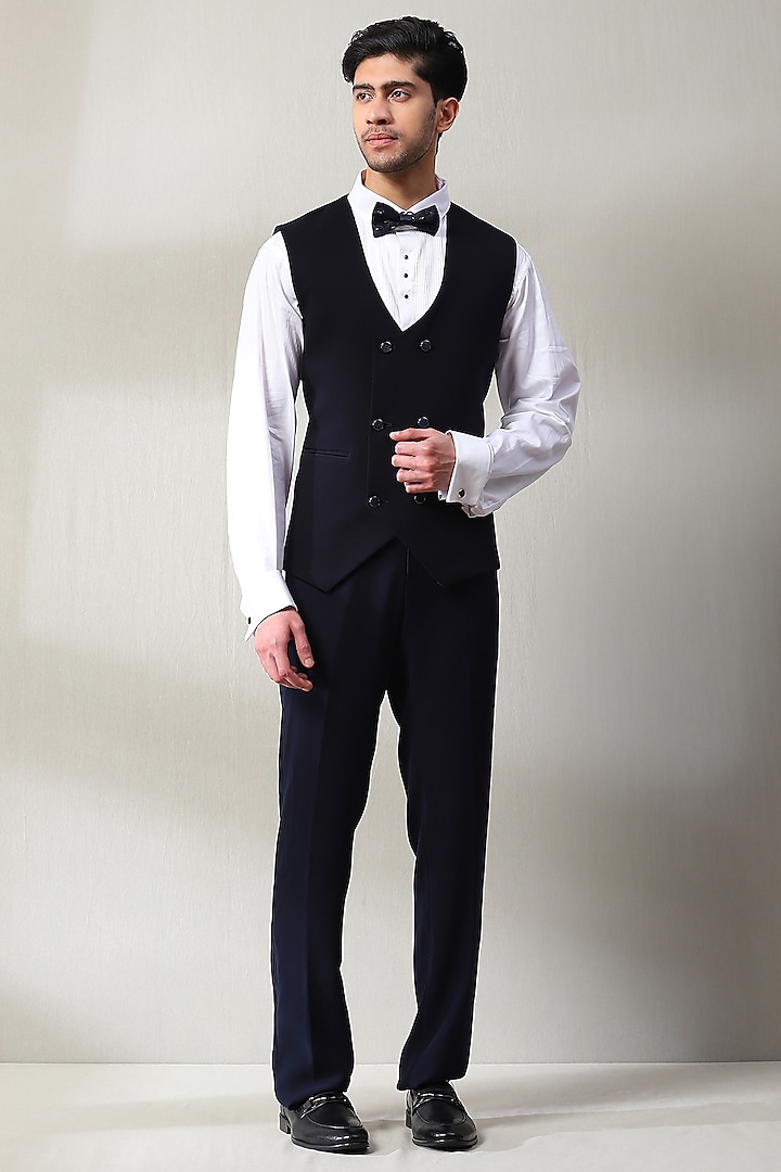 Blue Italian Fabric Handwork Tuxedo Set by Soniya G Men at Pernia's Pop Up Shop